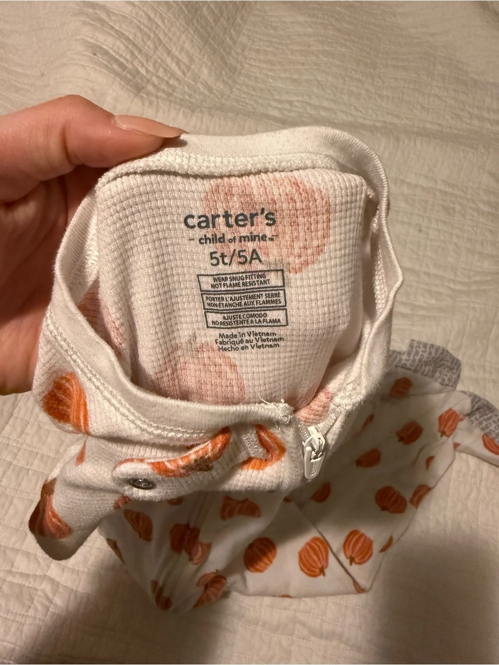 Carter's White Kids Pajama Set with Orange Pumpkin Print
